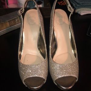 Gold Sparkly Mini Platform 3 1/2” heels.